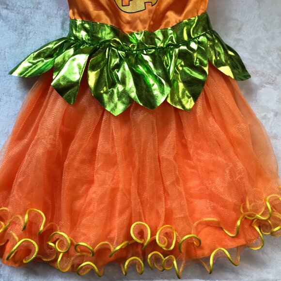 Seasons Precious Pumpkin Costume Girls Small (4-6) Halloween Orange Green NEW - Picture 11 of 11